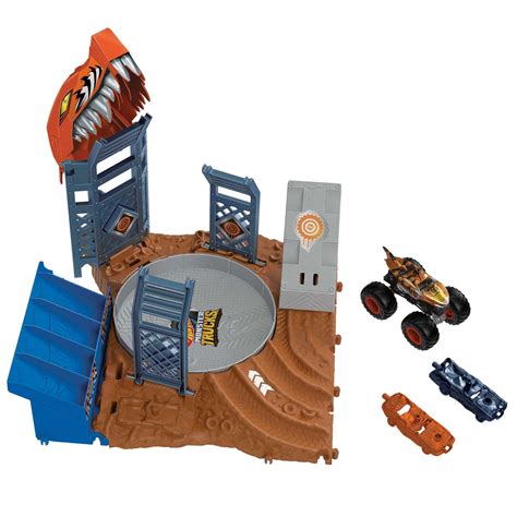 Brandclub Hot Wheels Monster Trucks Arena Smashers Tiger Shark Spin Out Challenge With Toy Truck