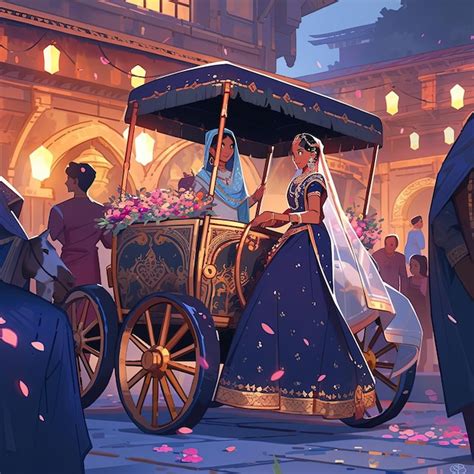 Premium Photo | Disney princesses ride in a carriage with a man and woman