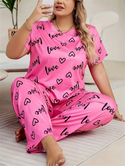 Womens Valentines Day Casual Pajamas Set Plus Size Heart Temu Denmark