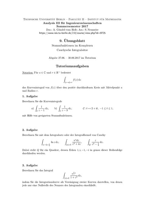 Uebung Tutoriumsaufgaben Blatt Technische Universit At Berlin