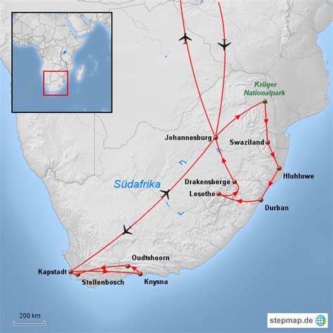 StepMap Südafrika rundreise Landkarte für Welt