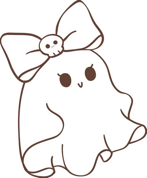 Cute ghost girl outline with bow cartoon doodle 27943299 PNG