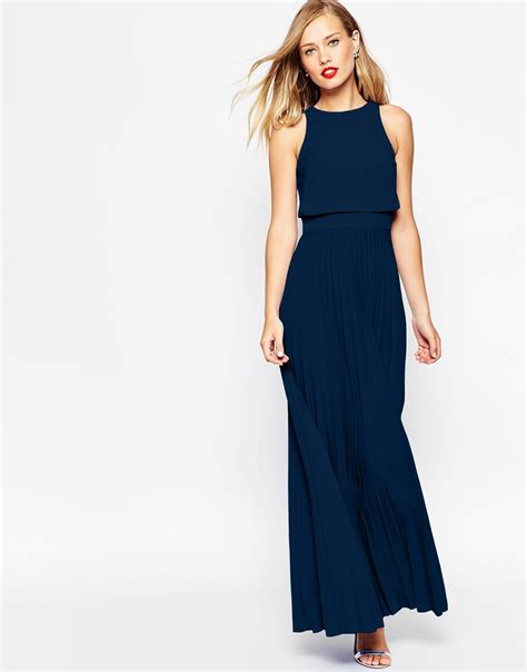 Asos Pleated Crop Top Maxi Dress In Blue Lyst