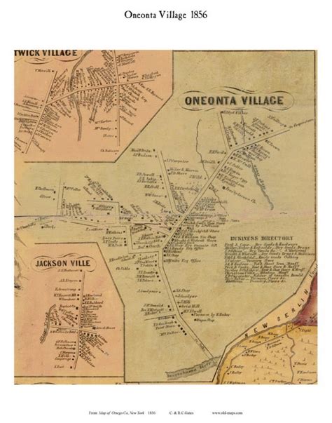 Oneonta Village 1856 Old Town Map With Homeowner Names New Etsy