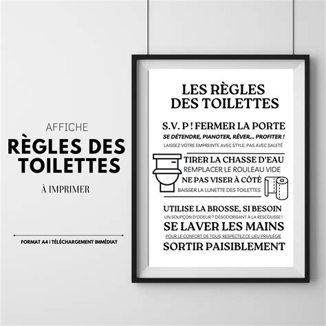 Affiche Les R Gles Des Toilettes Affiche Minimaliste Etsy France