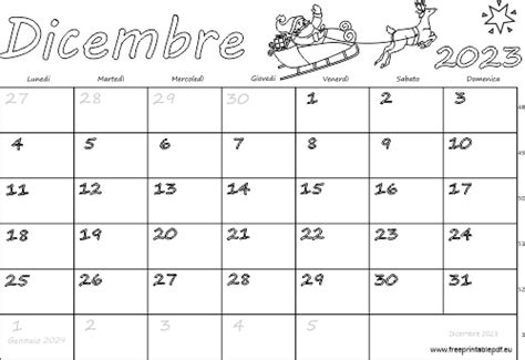 Calendario Dicembre 2023 Stampabile PDF Liberi Di Stampa