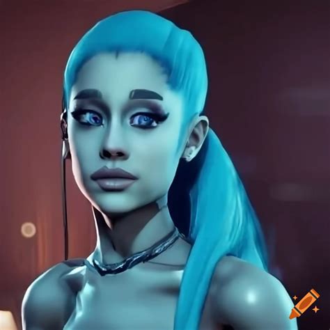 Unreal Engine 5 Portrait Of Ariana Grande As Cyan Skinned Dark Blue