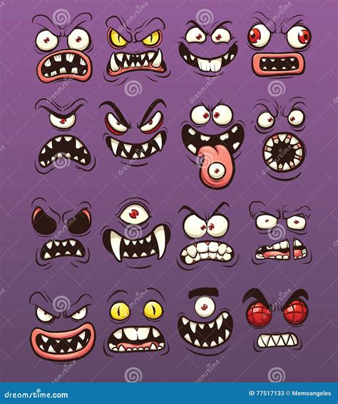 Monster Faces Emoticons Vector Cartoon Funny Angry And Smile Cartoon