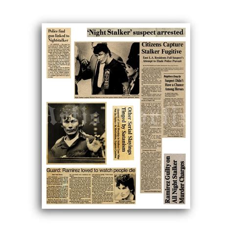 Printable Night Stalker Richard Ramirez Newspaper clippings poster