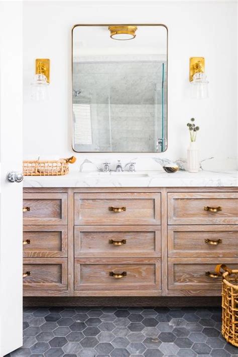 Limed Brushed Oak Washstand With Antique Brass Pulls Transitional