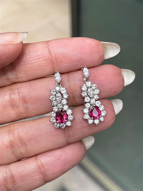 Ruby And Diamond 18 Carat White Gold Cluster Earrings For Sale At 1stdibs