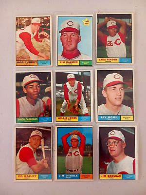 Lot Of 1961 Topps Cincinnati REDS Vintage Baseball VADA PINSON JIM O