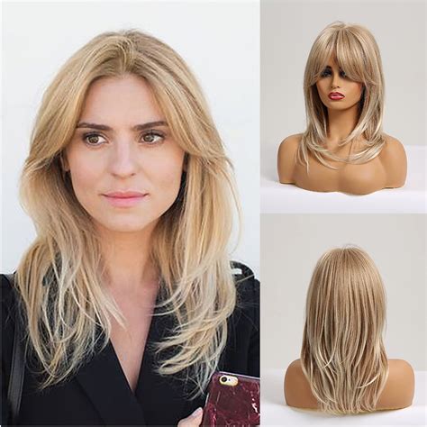 Righton Blonde Wigs With Bangs Ash Blonde Wigs For Women Mixed Blonde Wig Long Wavy Layered