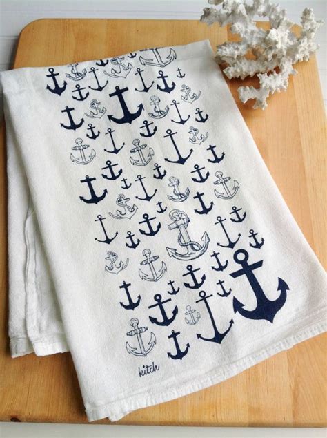 Tea Towel Nautical Anchor Navy Blue Kitchen Flour Sack Eco Friendly