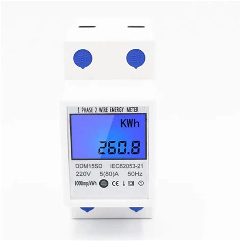 Однофазный 2 провода Din Rail 5(80A) счетчик энергии Электрический ...