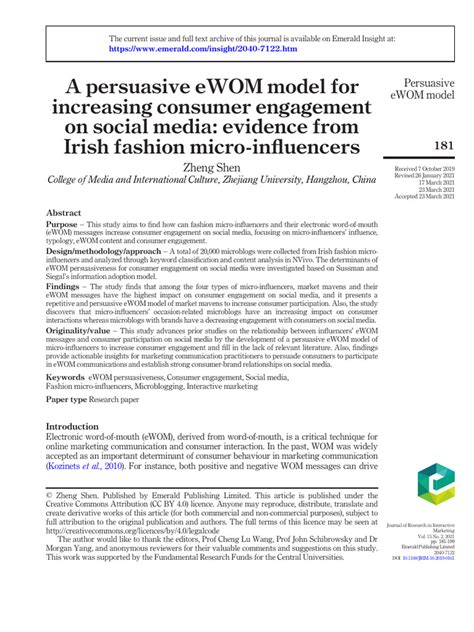 A Persuasive Ewom Model For Increasing Consumer Engagement On Social Media Evidence From Irish