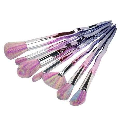 Professional Makeup Brushes Set Silver Metallic Rainbow Colours Makeup Brush Set Makeup