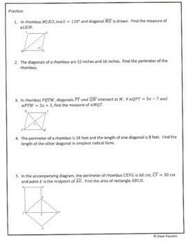 Properties Of A Rhombus Worksheet And Lesson Tpt