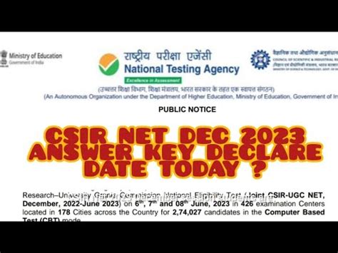 CSIR NET DEC 2023 ANSWER KEY DECLARE DATE TODAY UPDATE Csir Csirnet