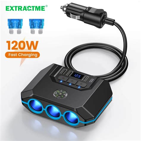 Extractme Chargeur De Voiture 7 En 1 Adaptateur De Prise PD 3 Prises