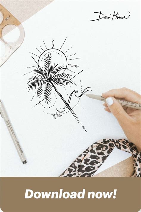 Palm Tree Art Delicate Line Drawing Artwork Perfect For Small Tiny Tattoo Idea For Travel Lovers