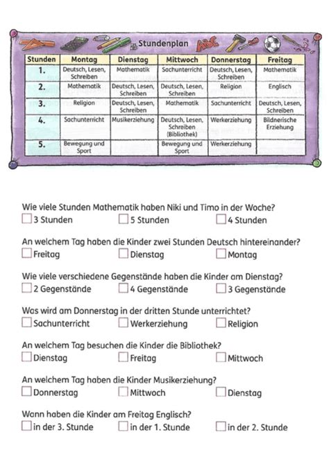 Stundenplan Lesen Worksheet