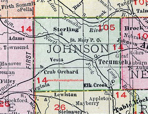 Johnson County Nebraska Map 1912 Tecumseh Sterling Elk Creek