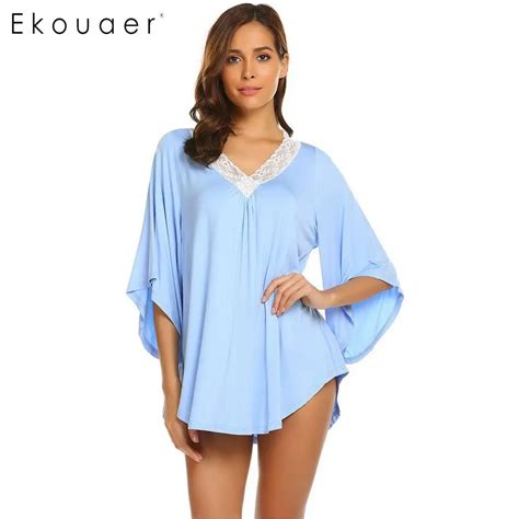 Ekouaer Sexy Mini Nightgowns Chemise Sleep Dress Women V Neck Lace