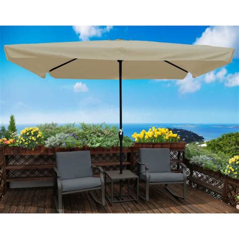 10 X 65ft Rectangular Patio Umbrella Outdoor Market Umbrellas With Crank And Push Button Tilt