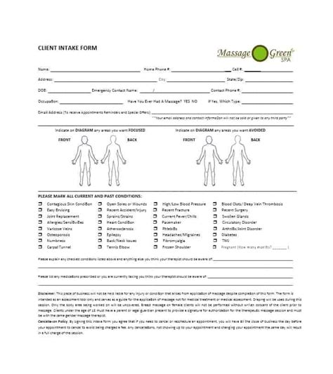 59 Best Massage Intake Forms For Any Client Printable Templates Massage Intake Forms