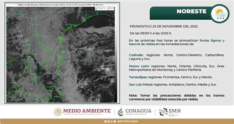 CONAGUA Clima On Twitter Lluvias Ligeras Y Bancos De Niebla Se