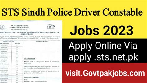 Sts Sindh Police Driver Constable Jobs Online Apply Apply Sts Net