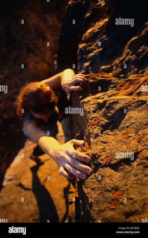 Woman rock climbing along Turnagain Arm @ sunset Southcentral Alaska Summer Stock Photo - Alamy