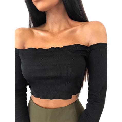 Buy Mnlon Women Blouse Off Shoulder Frill Bralet Boob Tube Jumper Sexy