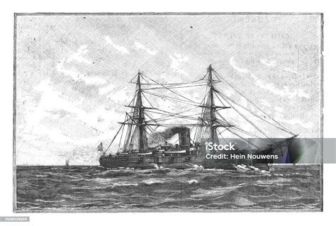 Russian Steamship Admiral Nakhimov Vintage Engraved Illustration Isolated On White Background ...