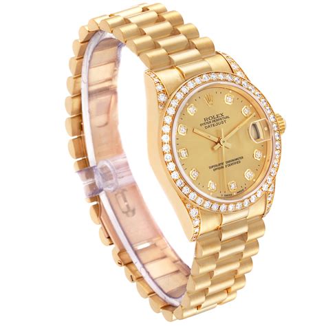 Rolex Datejust President Midsize Yellow Gold Diamond Bezel Ladies Watch 68158 Swisswatchexpo