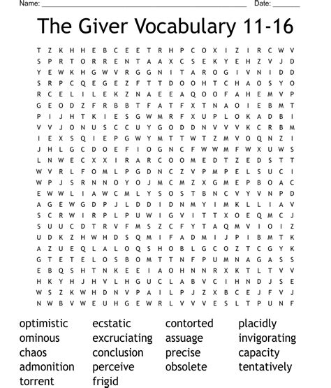 The Giver Vocabulary 11 16 Word Search WordMint