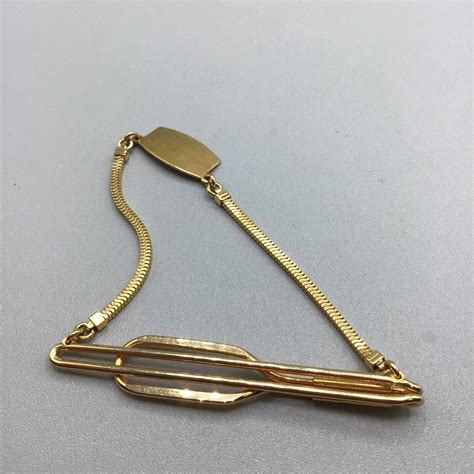 Forstner Tie Bar Tie Clip W Chain Engravable Tag Vint Gem