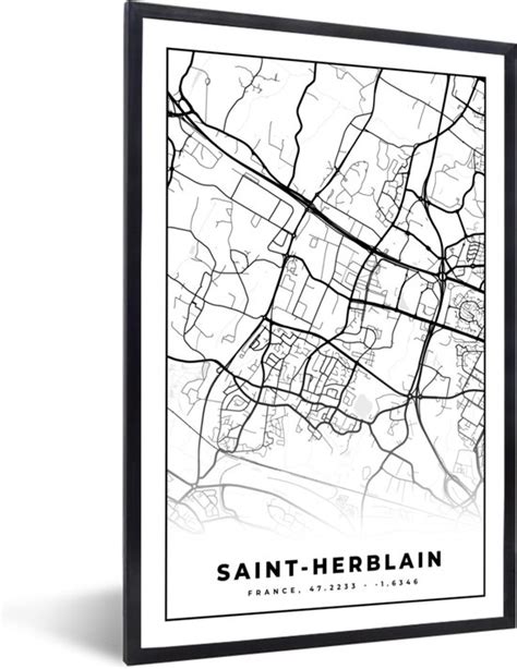 Posters Zwart Wit Kaart Plattegrond Saint Herblain Frankrijk