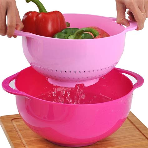 8Pcs Measuring Spoons Drain Basket Mixing Bowls Colander Sifter Knead ...