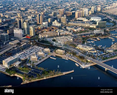 Waterfront in Long Beach, the skyline and buildings of the downtown ...