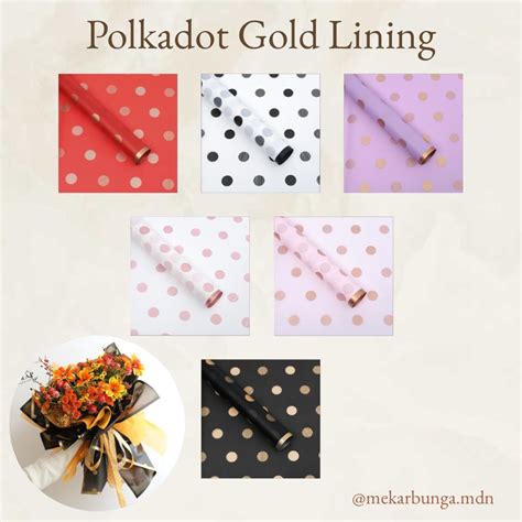 Jual Kertas Bunga Polkadot Gold Lining Flower Wrapping Korean Style