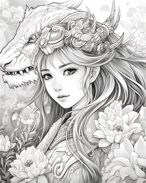 Premium Photo Cute Dragon Princess Coloring Page