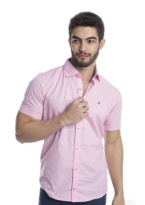 Camisa Masculina Slim Rosa Manga Curta Tony Menswear