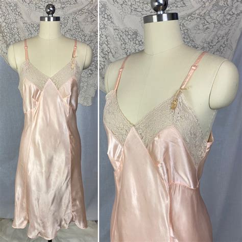 Vintage 1940s Slip Rose Gold Pink Rayon Satin With Lace Etsy