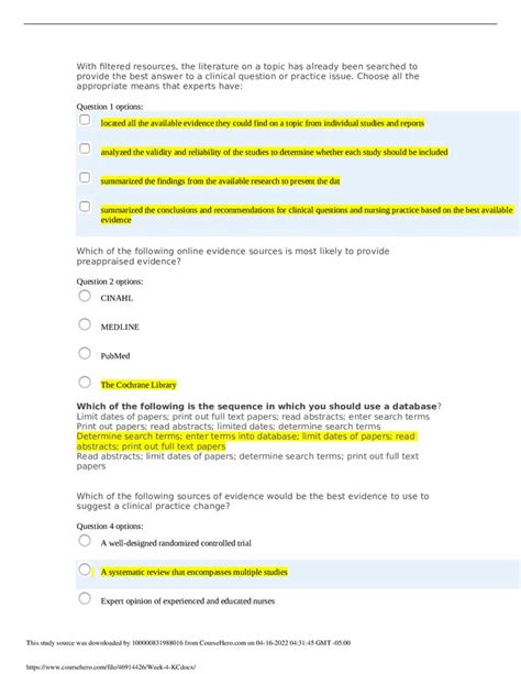 South University Nsg Week Knowledge Check Quiz South