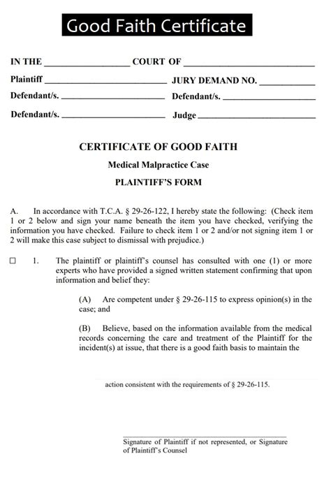 Good Faith Certificate Template Free Word Excel Templates