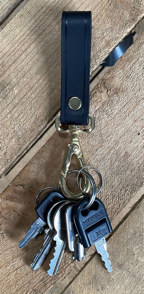 Leather Key Fob Belt Key Ring Personalised Handmade Black Etsy