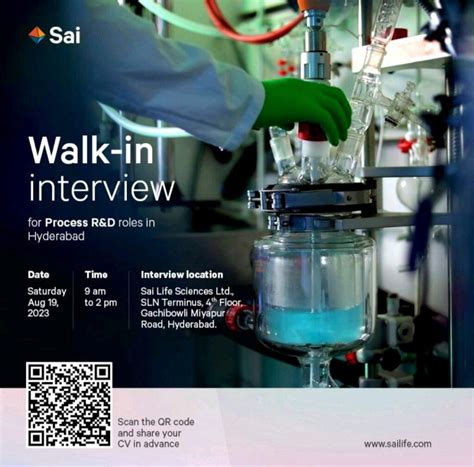 Sai Life Sciences Walk In Interviews In Hyderabad This Saturday