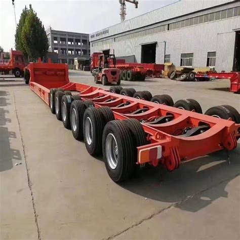 Self Steering Axle 80ton Low Bed Semi Trailer 5 Axles Lowboy Truck